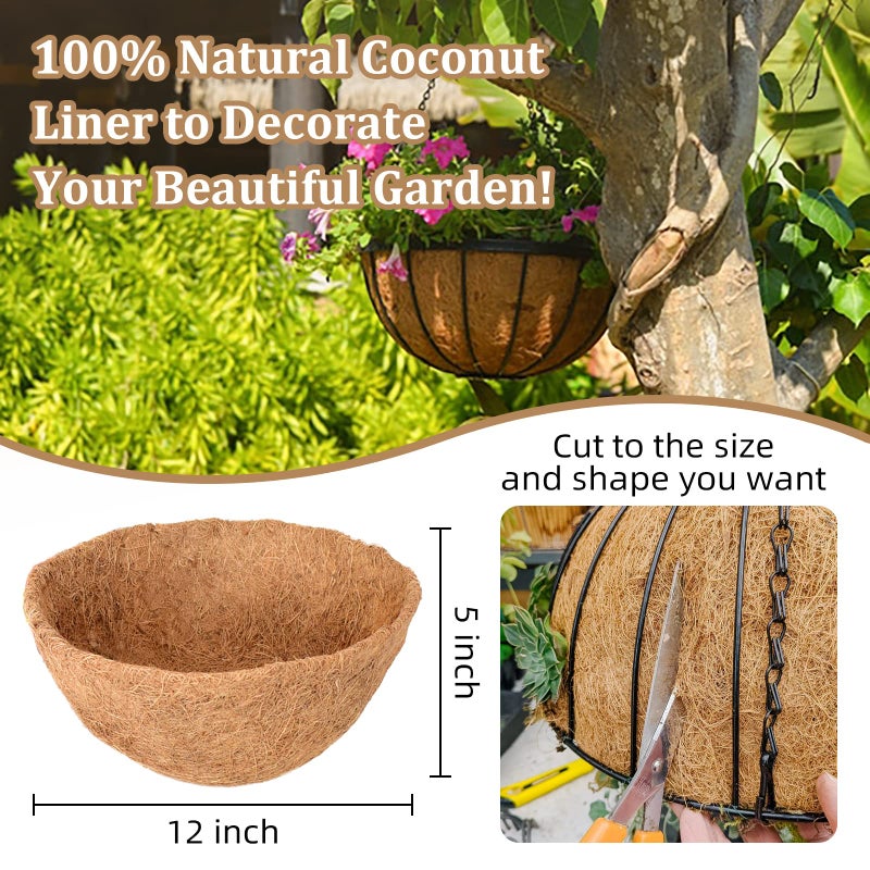 Legigo 6 Pack 12 Inch Hanging Basket Coco Liners Replacement, 100% Natural Round Coconut Coco Fiber Planter Basket Liners for Hanging Basket Flowers/Vegetables - Image 2